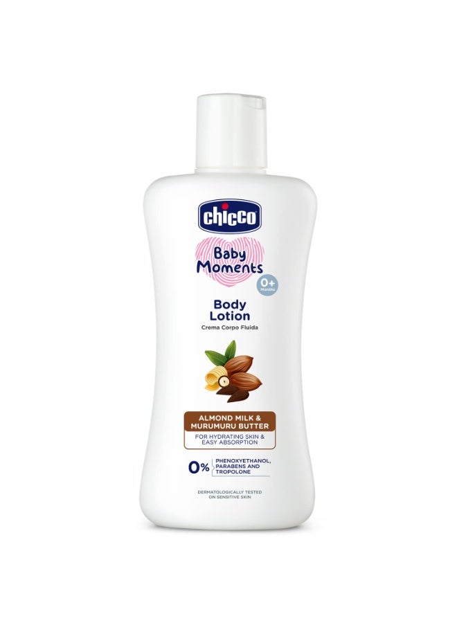 شيكو Chicco Baby Moments Body Lotion for Babies, 200ml | Almond Milk & Murumuru Butter | Quick Absorb Formula with Natural Ingredients for Ultra Soft Skin | Dermatologically Tested | Parabens & Phenoxyethanol Free - Image 1